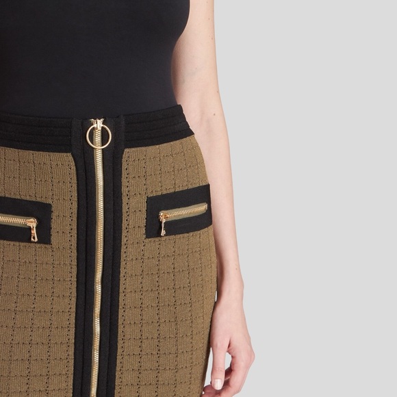 🆕 Balmain Paris Square Zip High-Waisted Skirt | Color: Khaki Black | Size: 42 - Picture 5 of 8